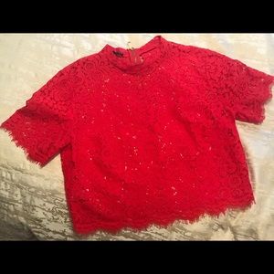 Express Red Lace Top, size M